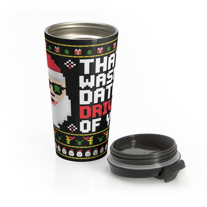 Pixel Santa Retro Christmas Stainless Steel Travel Mug – 15oz