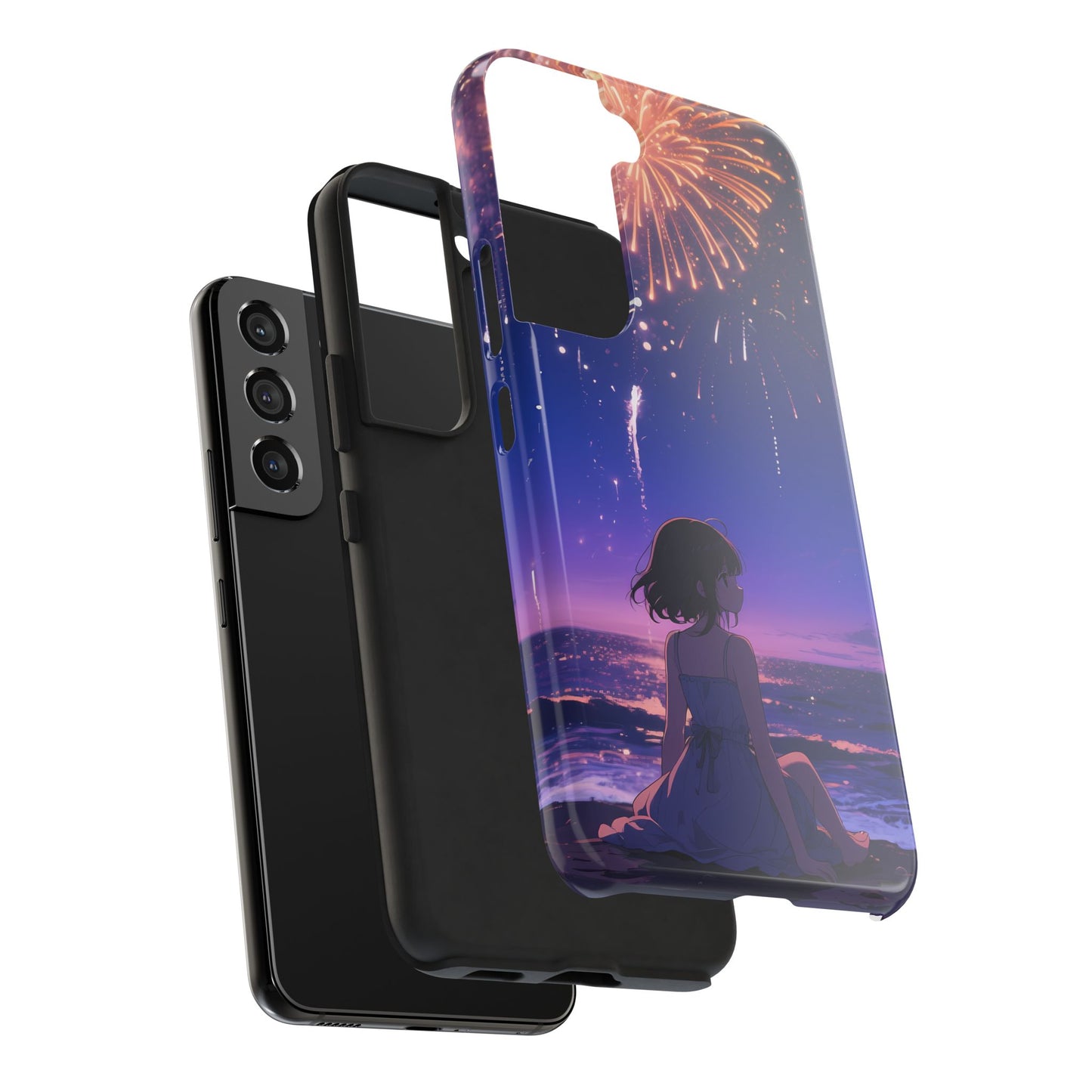 Fireworks Night Phone Case — Anime Girl Beach Sunset Tough Case