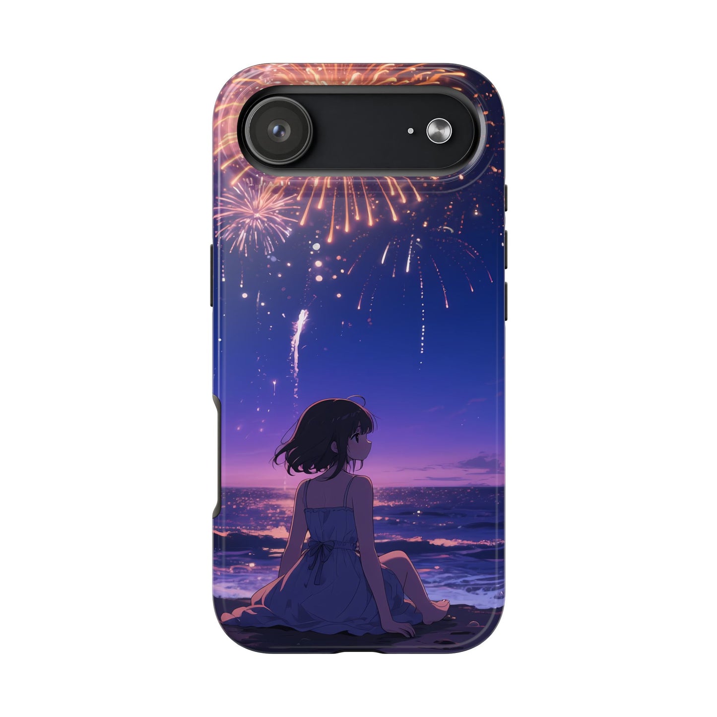 Fireworks Night Phone Case — Anime Girl Beach Sunset Tough Case