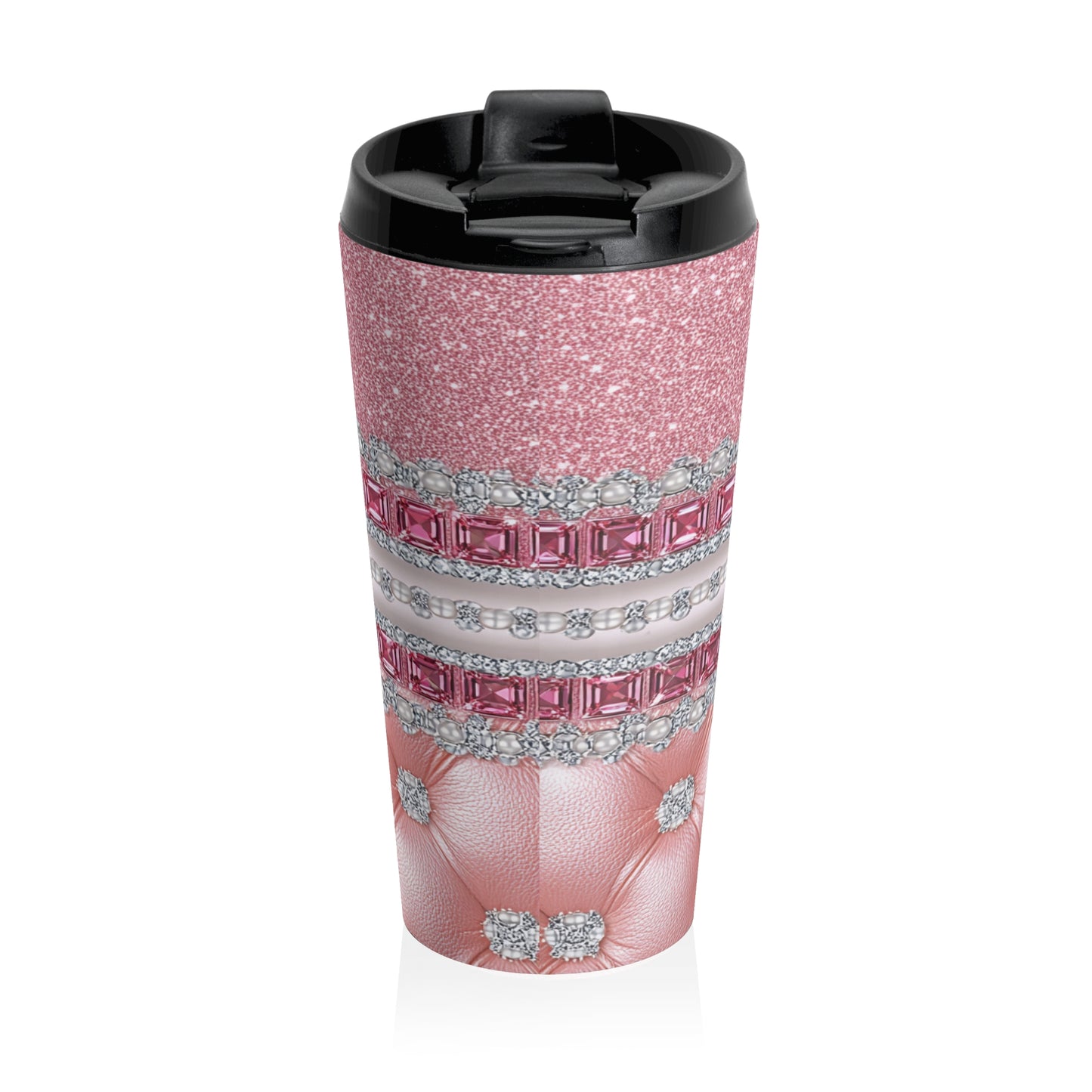 Pink Glam Bow and Heart Stainless Steel Travel Mug – 15oz