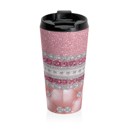 Pink Glam Bow and Heart Stainless Steel Travel Mug – 15oz
