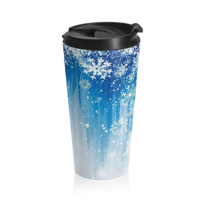 Arctic Blue Snowfall Travel Mug – 15oz Stainless Steel