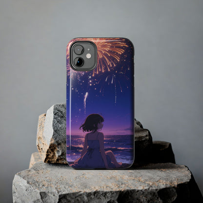 Fireworks Night Phone Case — Anime Girl Beach Sunset Tough Case