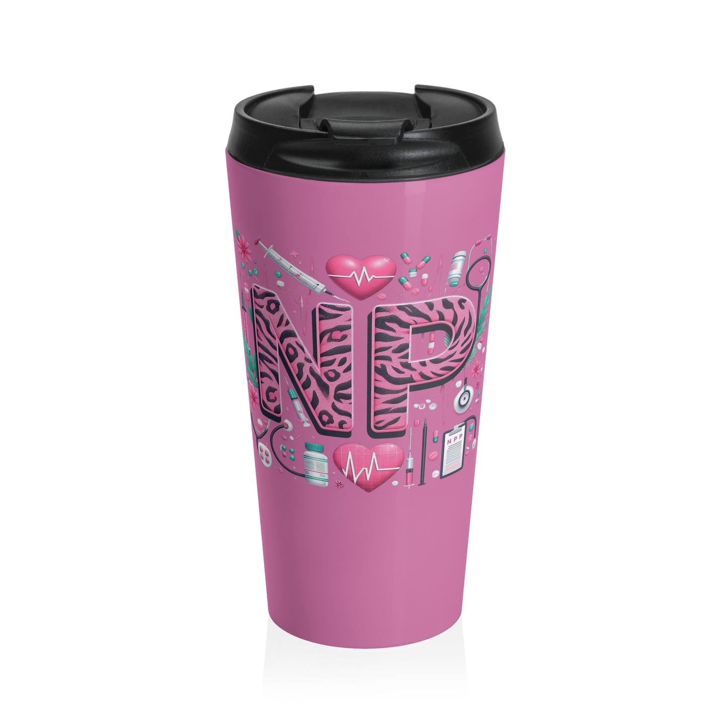 NP Nurse Pride Pink Stainless Steel Travel Mug – 15oz