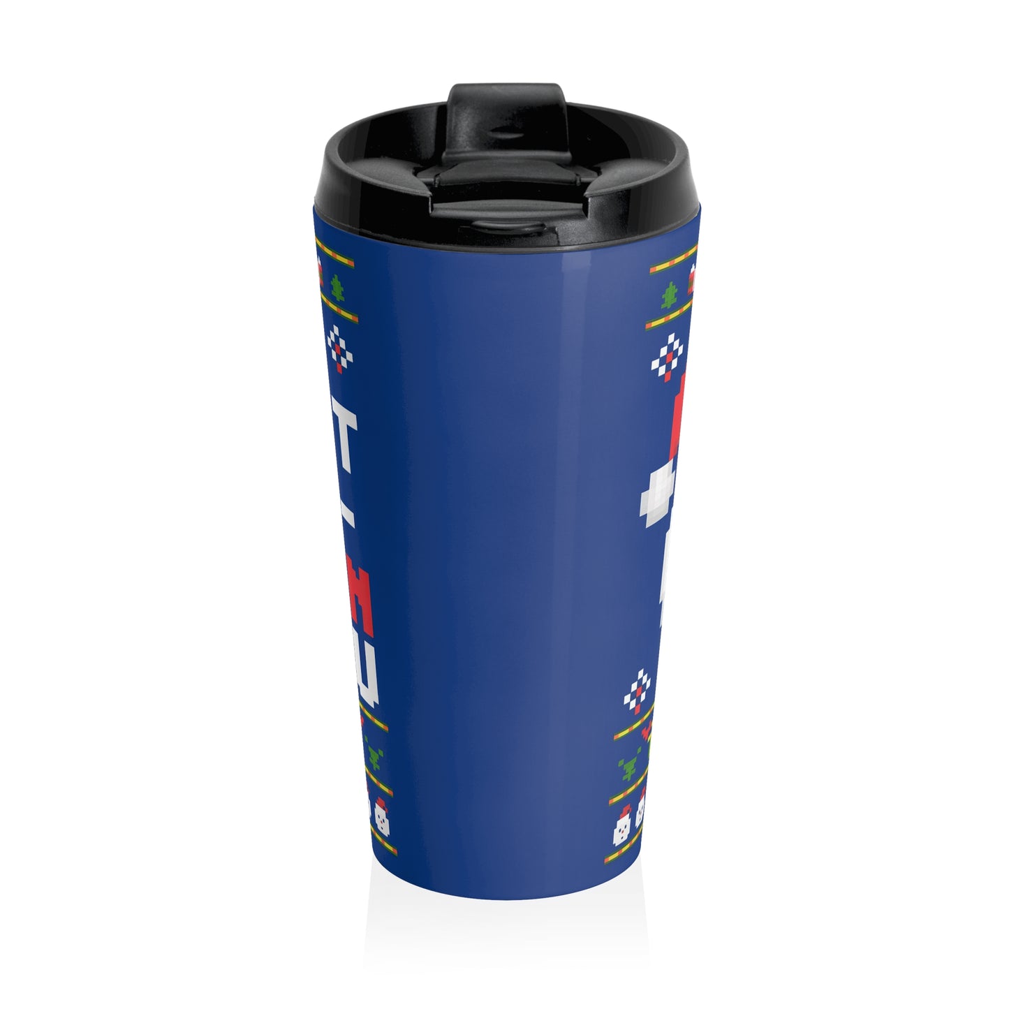 Pixel Santa Retro Christmas Stainless Steel Travel Mug – 15oz