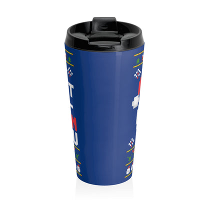 Pixel Santa Retro Christmas Stainless Steel Travel Mug – 15oz