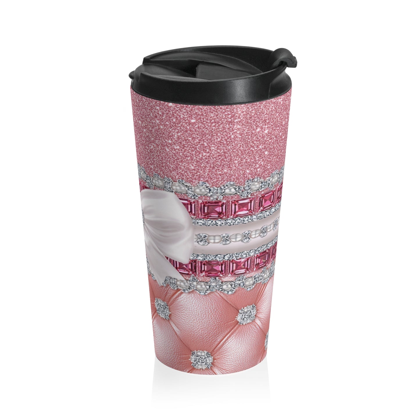 Pink Glam Bow and Heart Stainless Steel Travel Mug – 15oz