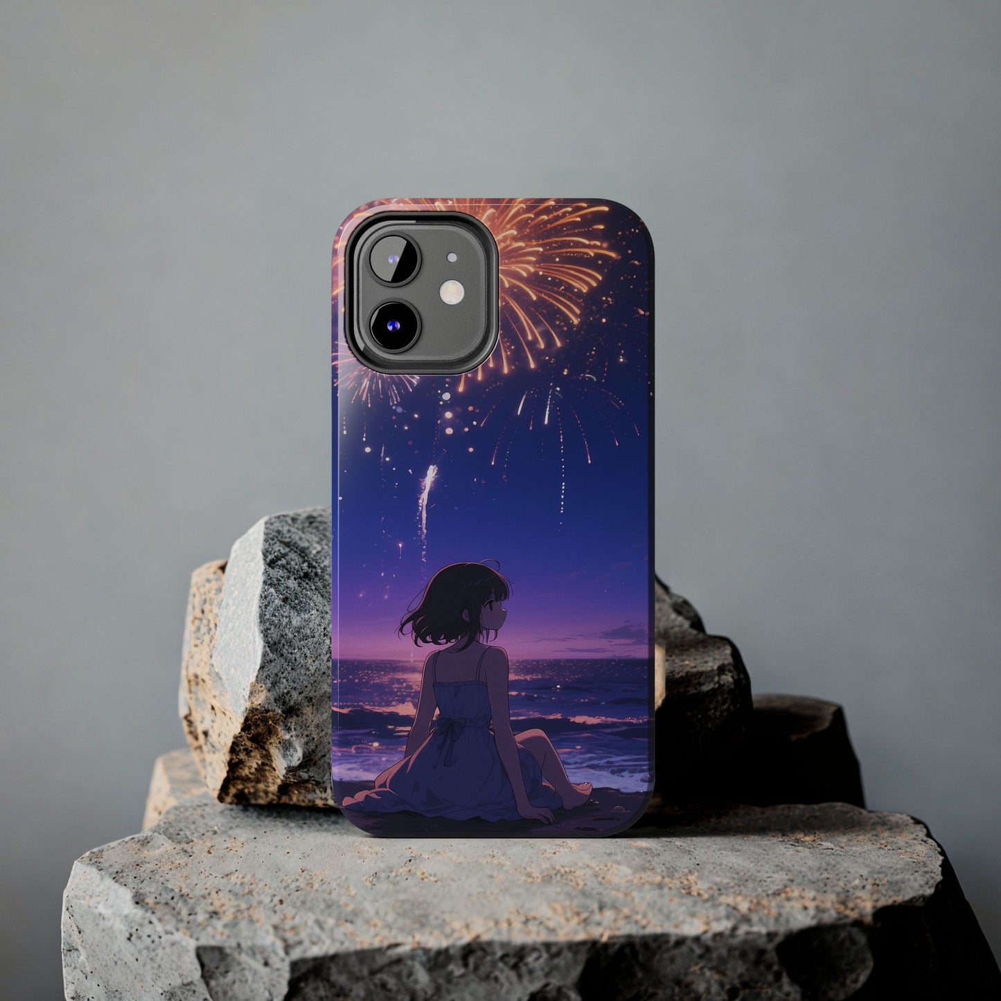 Fireworks Night Phone Case — Anime Girl Beach Sunset Tough Case