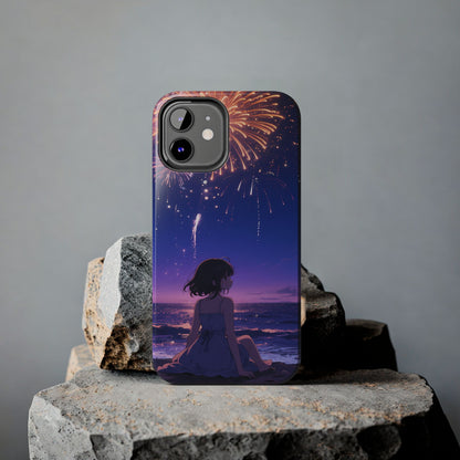 Fireworks Night Phone Case — Anime Girl Beach Sunset Tough Case
