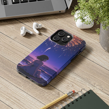 Fireworks Night Phone Case — Anime Girl Beach Sunset Tough Case