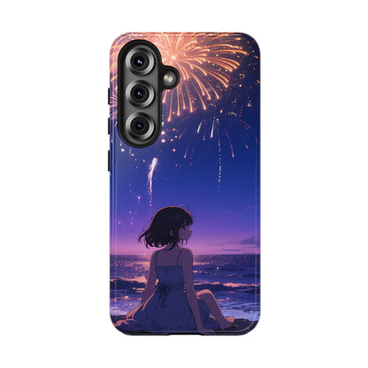 Fireworks Night Phone Case — Anime Girl Beach Sunset Tough Case