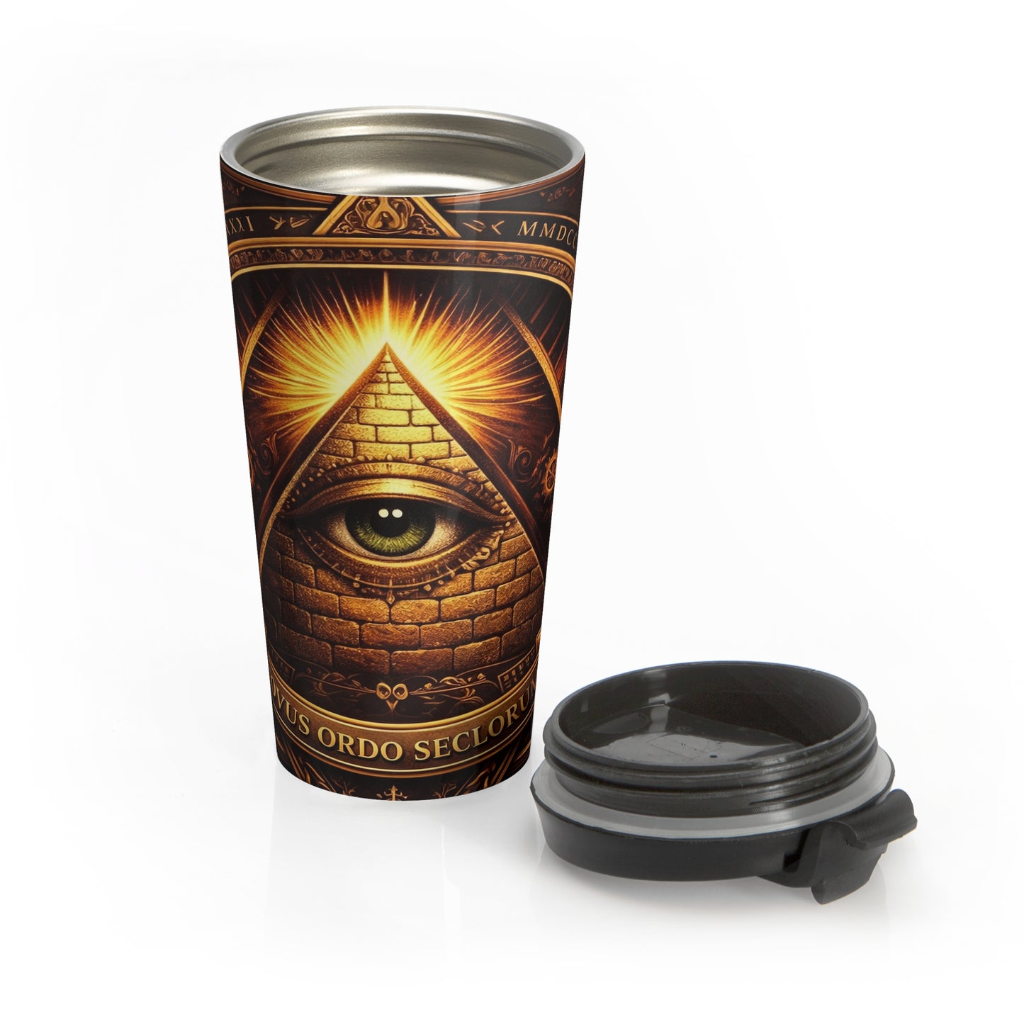 All-Seeing Eye Pyramid Stainless Steel Travel Mug – 15oz