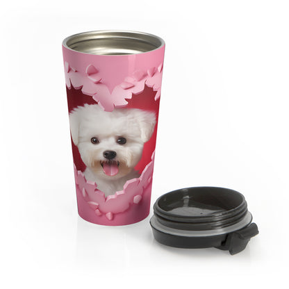 Fluffy Puppy Heartburst Stainless Steel Travel Mug – 15oz