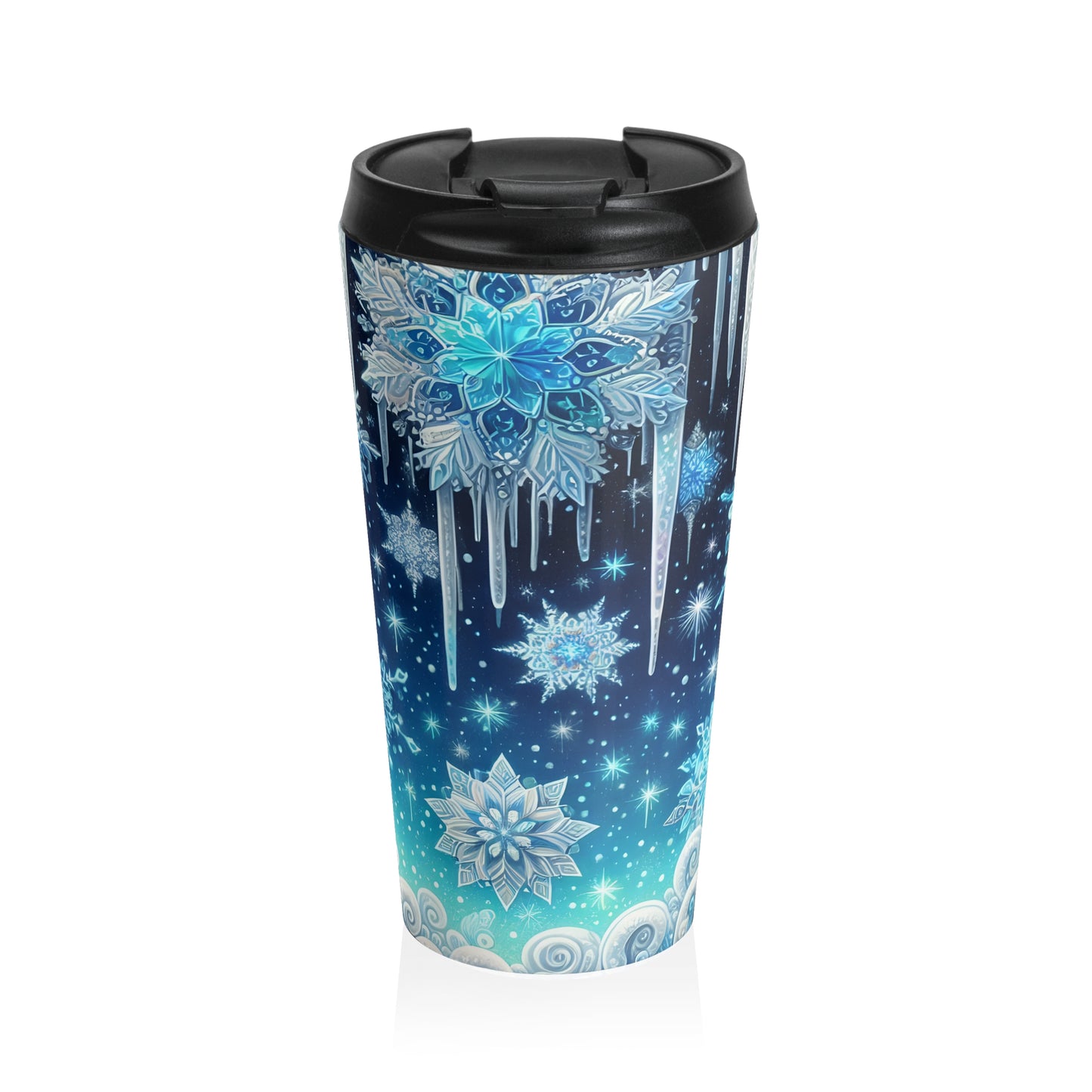 Frosted Midnight Snowflake Stainless Steel Travel Mug – 15oz