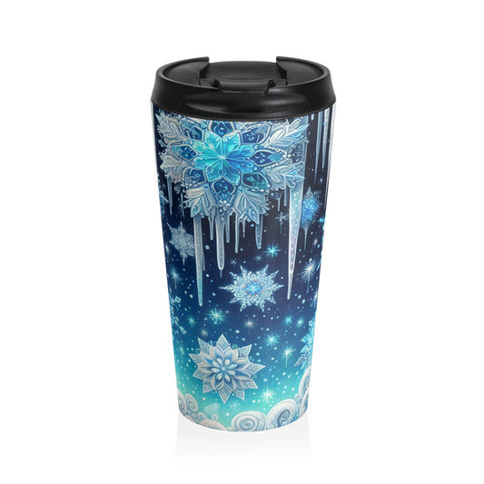 Frosted Midnight Snowflake Stainless Steel Travel Mug – 15oz