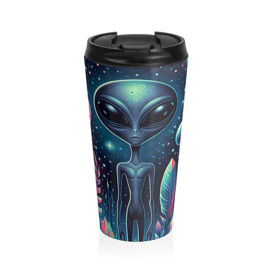 Cosmic Alien Stainless Steel Travel Mug – 15oz