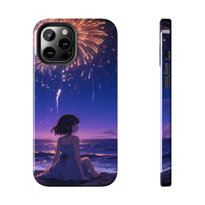 Fireworks Night Phone Case — Anime Girl Beach Sunset Tough Case
