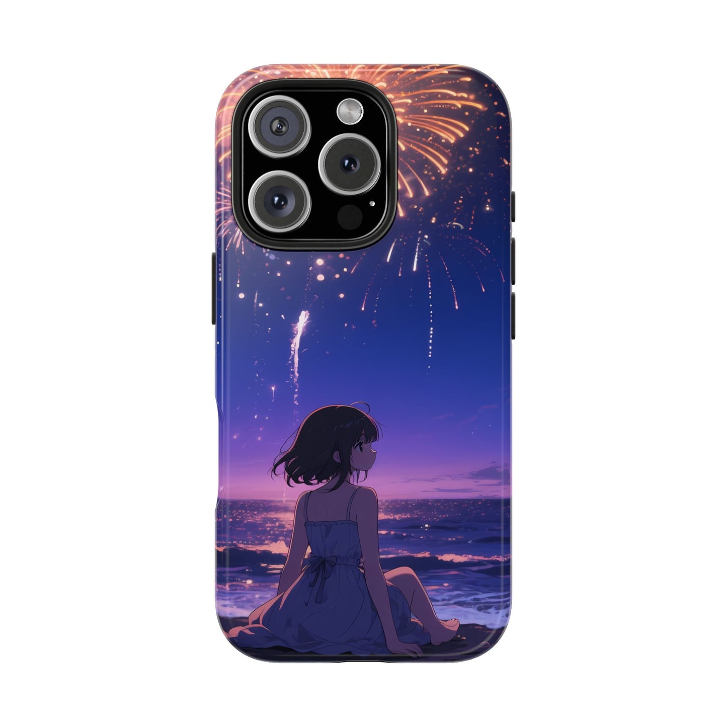 Fireworks Night Phone Case — Anime Girl Beach Sunset Tough Case