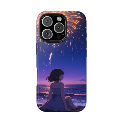 Fireworks Night Phone Case — Anime Girl Beach Sunset Tough Case