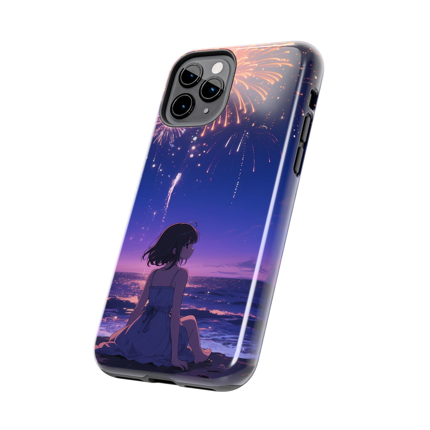 Fireworks Night Phone Case — Anime Girl Beach Sunset Tough Case