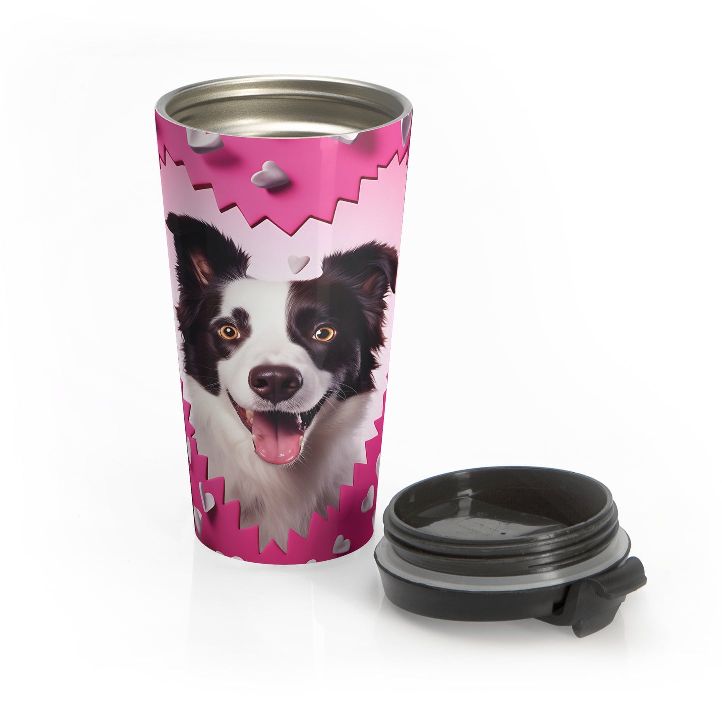 Border Collie Valentine Heart Stainless Steel Travel Mug – 15oz