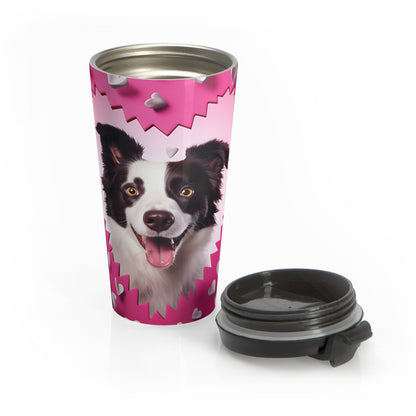 Border Collie Valentine Heart Stainless Steel Travel Mug – 15oz