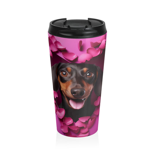 Dachshund Heart Love Stainless Steel Travel Mug – 15oz