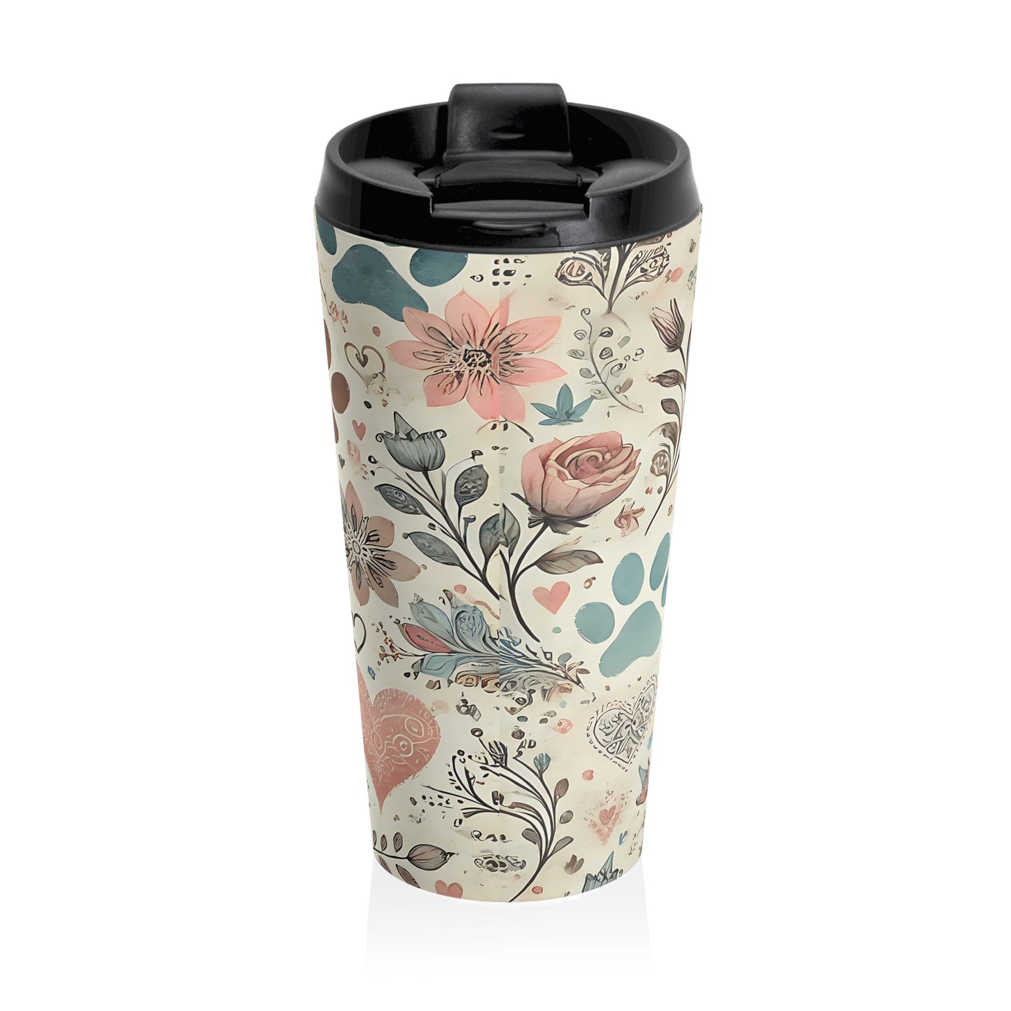 Whimsical Paw Love Travel Mug – 15oz Stainless Steel