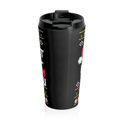 Pixel Santa Retro Christmas Stainless Steel Travel Mug – 15oz