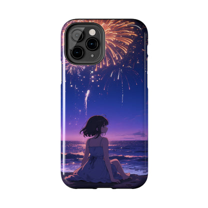 Fireworks Night Phone Case — Anime Girl Beach Sunset Tough Case