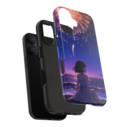 Fireworks Night Phone Case — Anime Girl Beach Sunset Tough Case