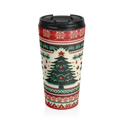 Cozy Knit Christmas Tree Travel Mug – 15oz Stainless Steel