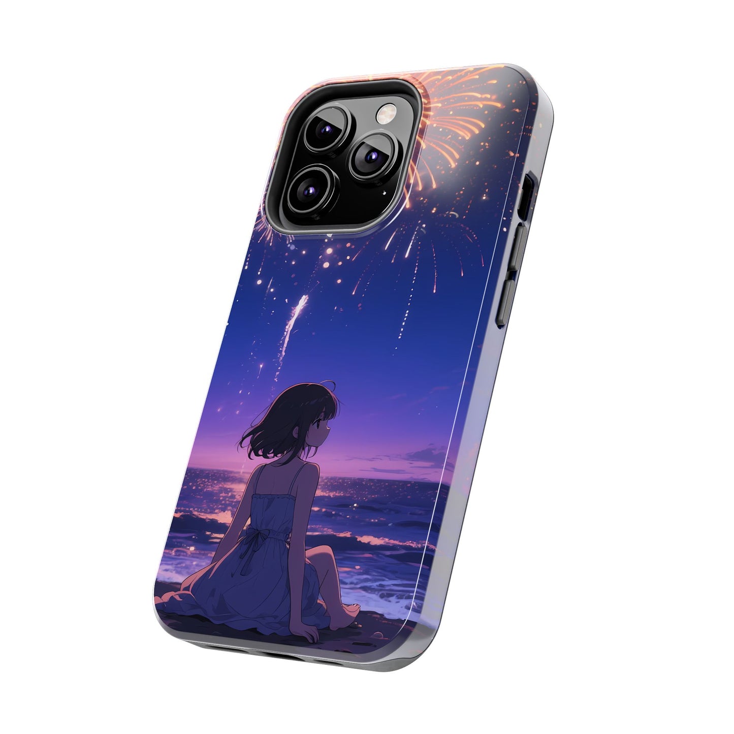 Fireworks Night Phone Case — Anime Girl Beach Sunset Tough Case