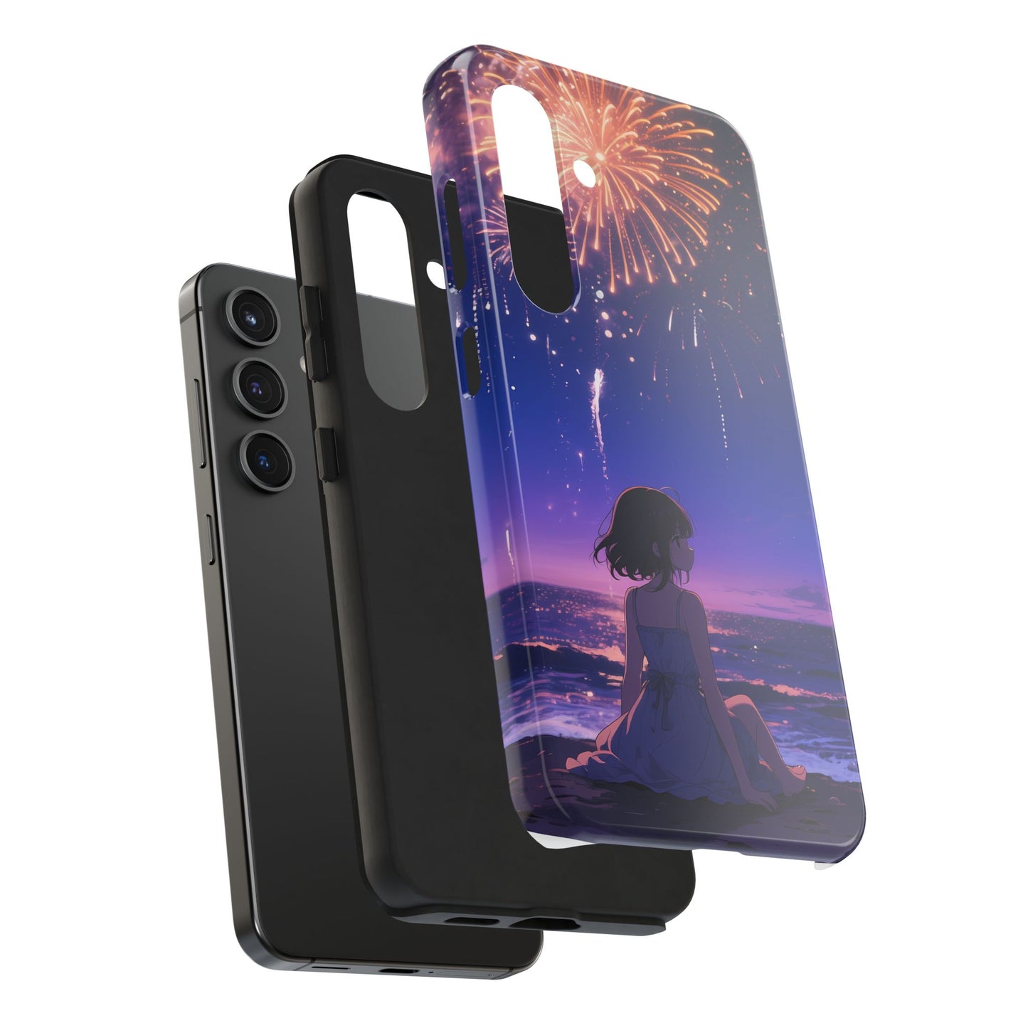 Fireworks Night Phone Case — Anime Girl Beach Sunset Tough Case