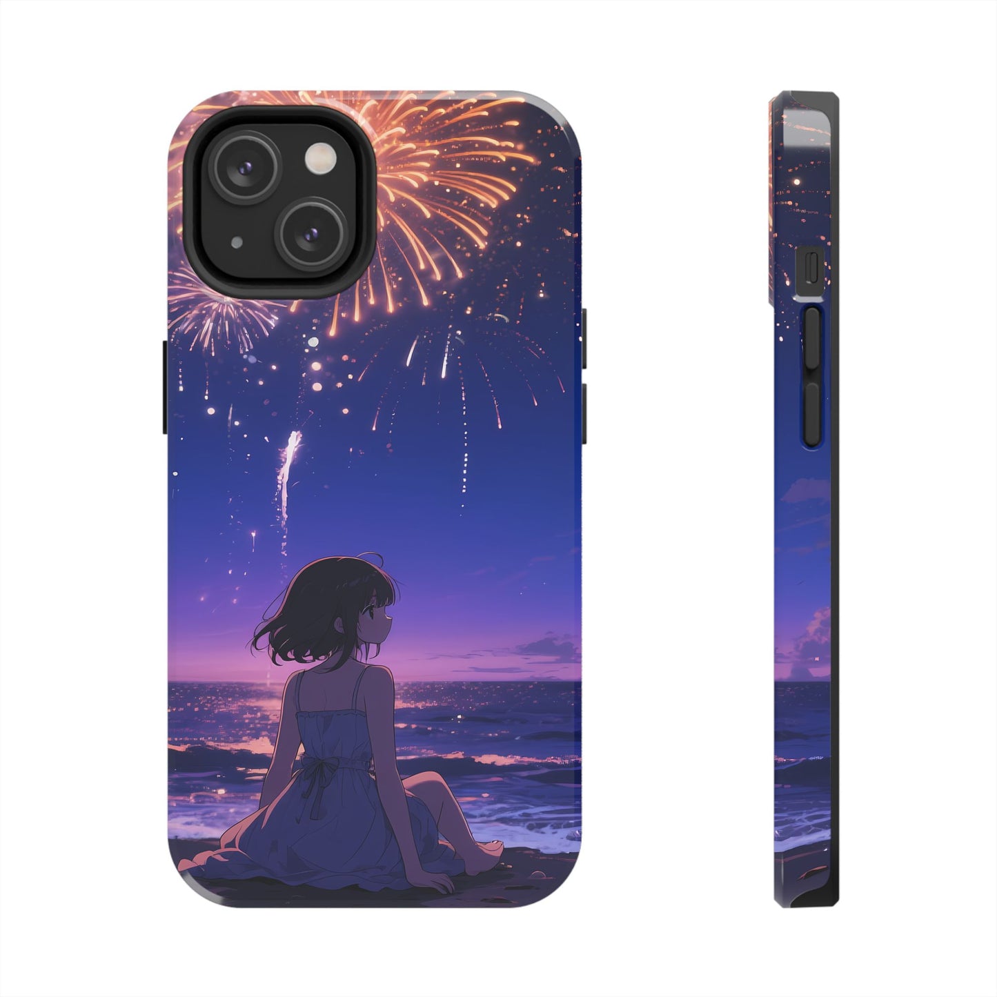 Fireworks Night Phone Case — Anime Girl Beach Sunset Tough Case