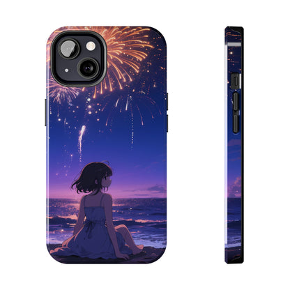 Fireworks Night Phone Case — Anime Girl Beach Sunset Tough Case