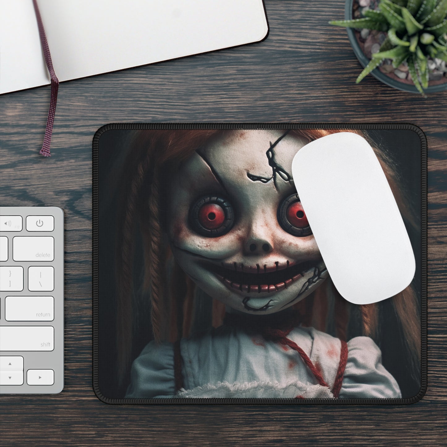 Stitched Smile Horror Doll Mouse Pad