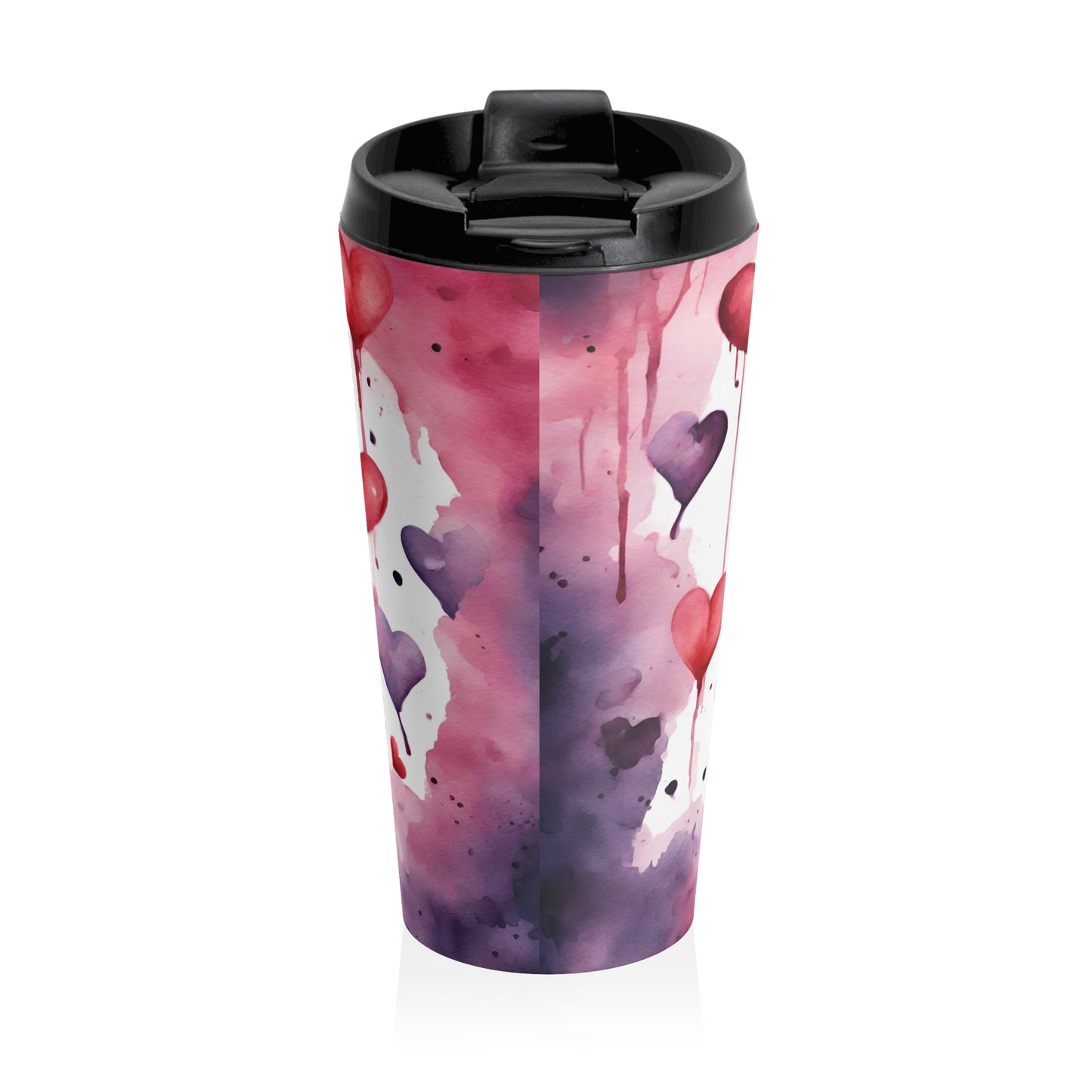 Watercolor Heart Skull Stainless Steel Travel Mug – 15oz