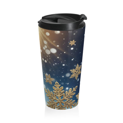 Golden Glow Snowfall Travel Mug – 15oz Stainless Steel