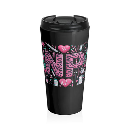 NP Nurse Pride Pink Stainless Steel Travel Mug – 15oz
