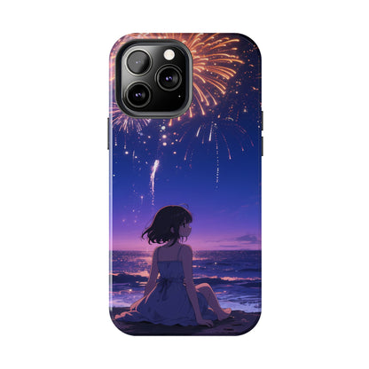 Fireworks Night Phone Case — Anime Girl Beach Sunset Tough Case