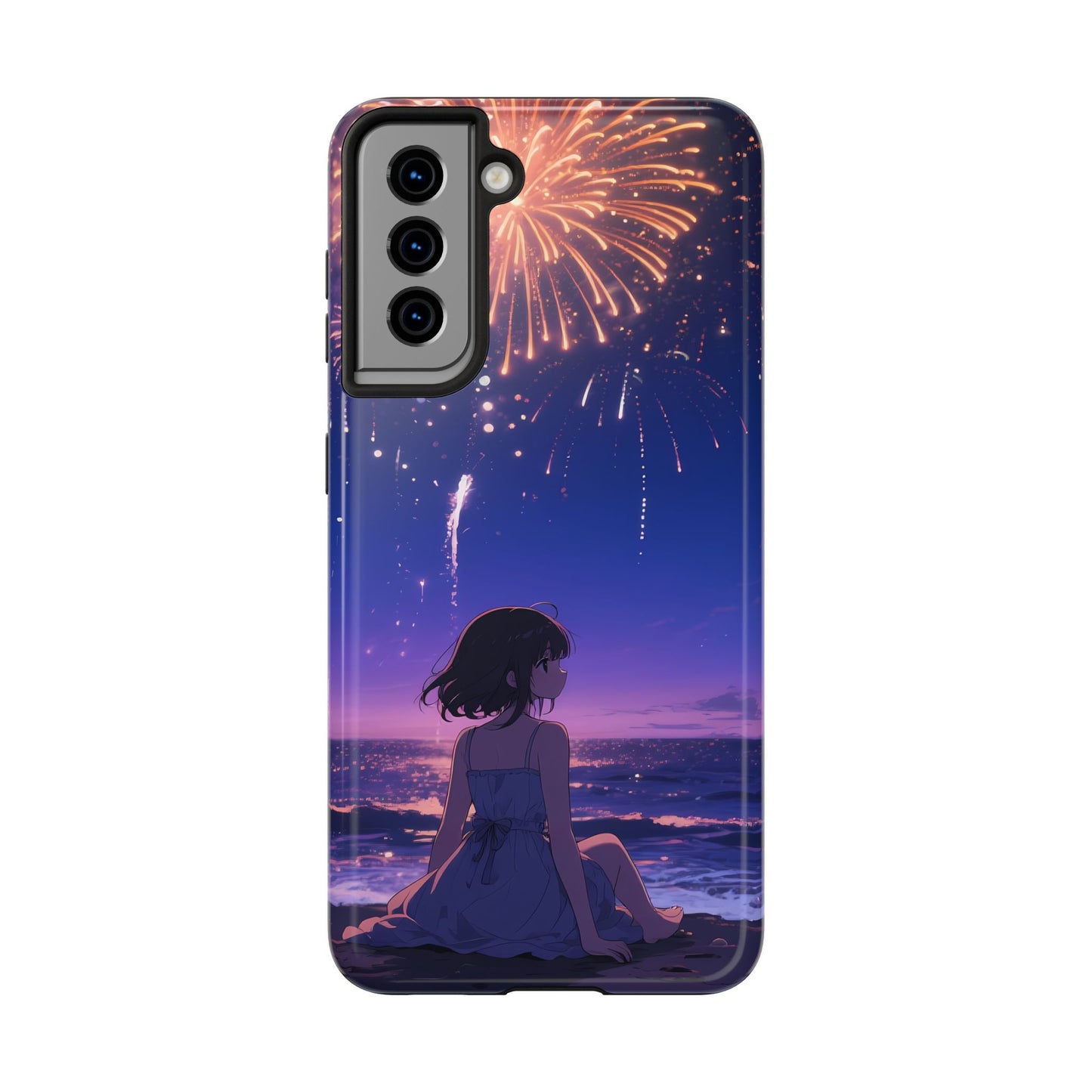 Fireworks Night Phone Case — Anime Girl Beach Sunset Tough Case