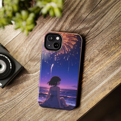 Fireworks Night Phone Case — Anime Girl Beach Sunset Tough Case