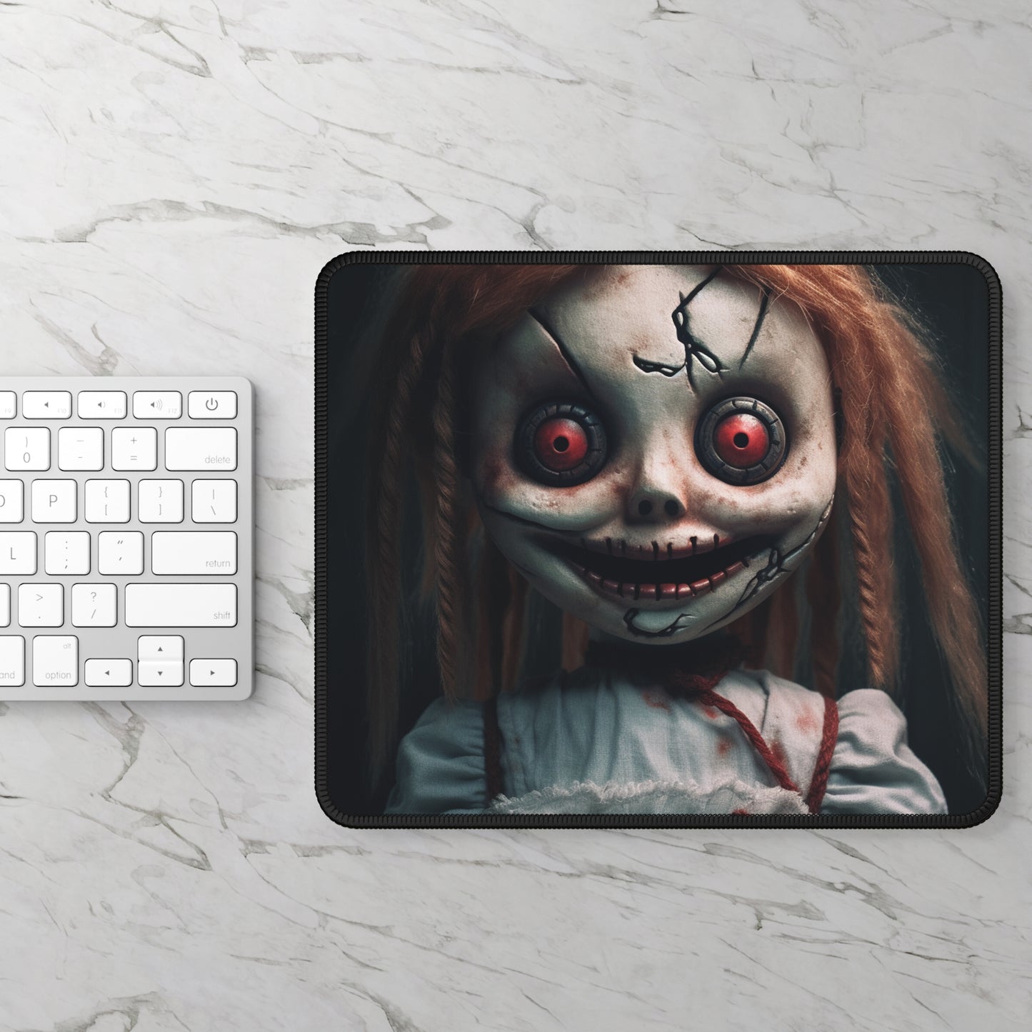 Stitched Smile Horror Doll Mouse Pad