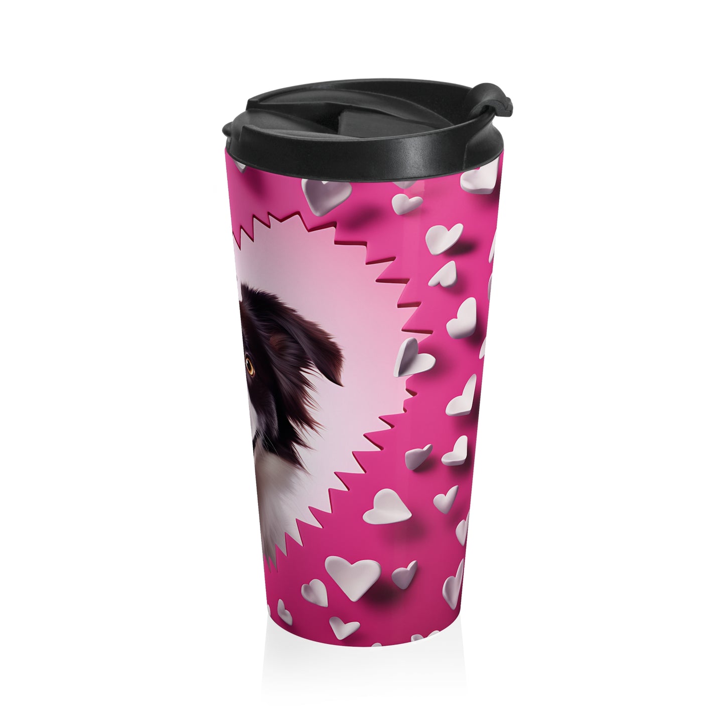 Border Collie Valentine Heart Stainless Steel Travel Mug – 15oz