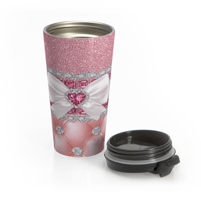 Pink Glam Bow and Heart Stainless Steel Travel Mug – 15oz