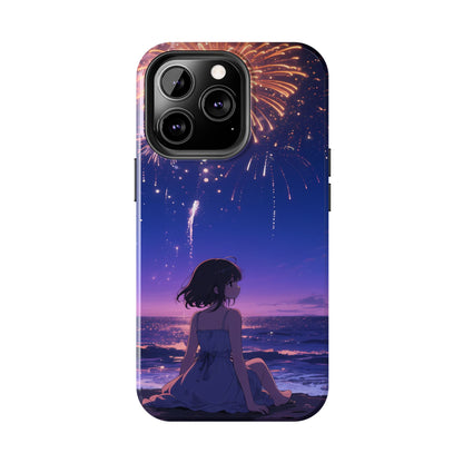 Fireworks Night Phone Case — Anime Girl Beach Sunset Tough Case
