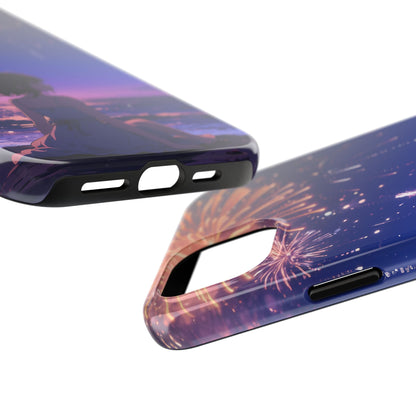 Fireworks Night Phone Case — Anime Girl Beach Sunset Tough Case