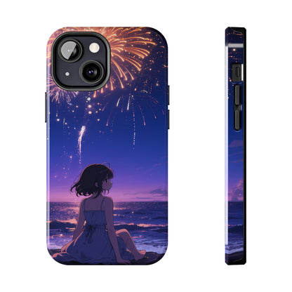 Fireworks Night Phone Case — Anime Girl Beach Sunset Tough Case