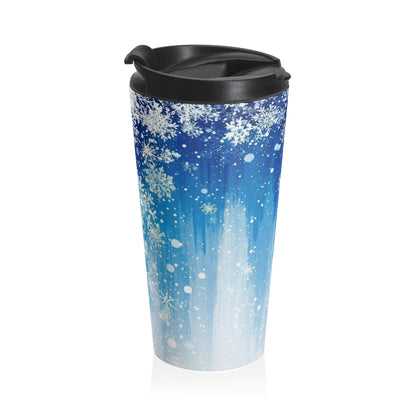 Arctic Blue Snowfall Travel Mug – 15oz Stainless Steel